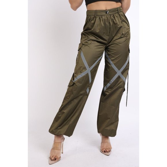 Women's Windbreaker Jogger Pants With Reflective Detail Zipper Cargo Pocket Comf - Picture 4 of 8